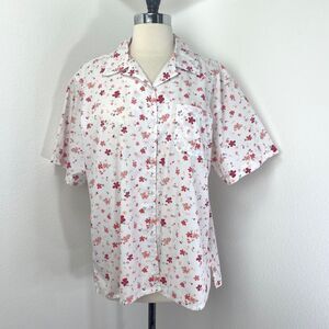 Bobbie Brooks White Red Floral Blouse XL Button Front Oversized Boho Peasant Top